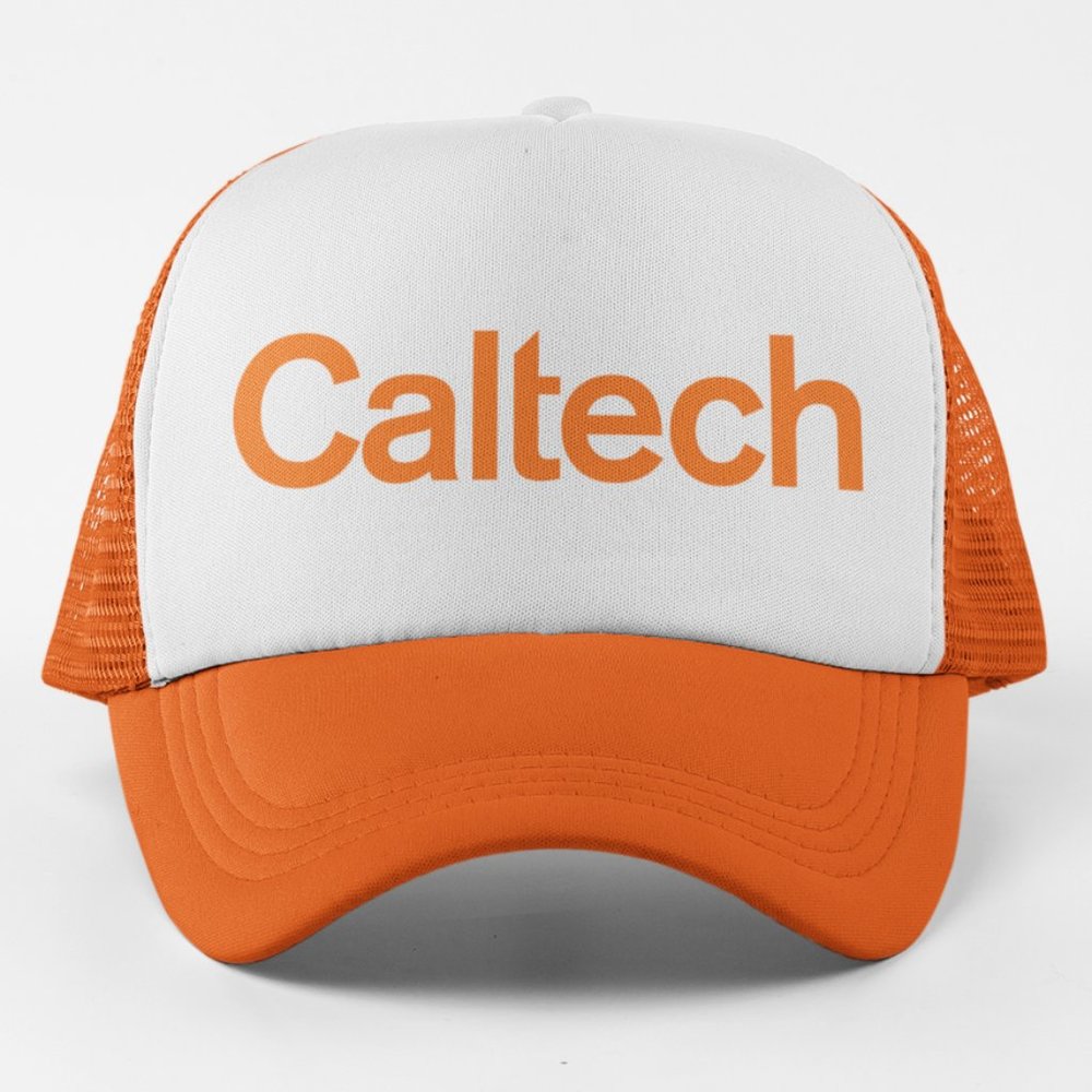 NEW Caltech Wordmark Foam Trucker Mesh Snapback Hat 2-TONE ORANGE WHITE